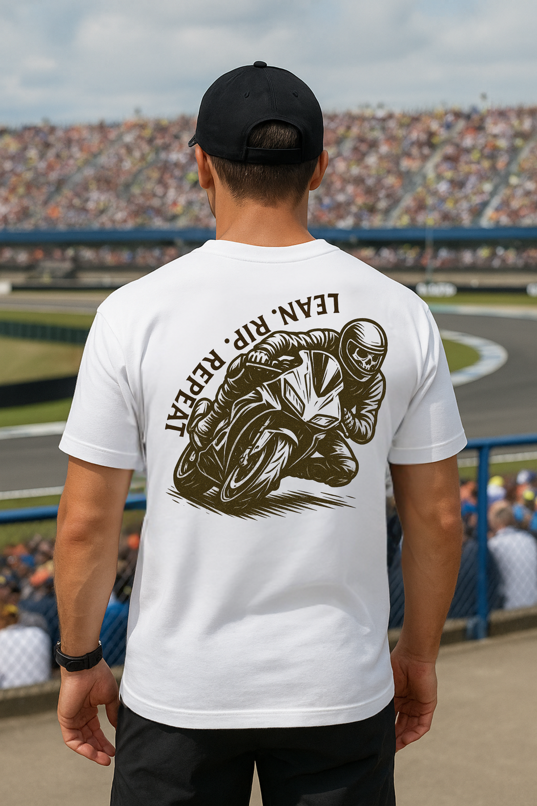 Lean. Rip. Repeat. Oversized Tee   “Throttle wide open. Lean hard. Rip fast. Repeat. Oversized comfort for bikers &amp; street souls.”