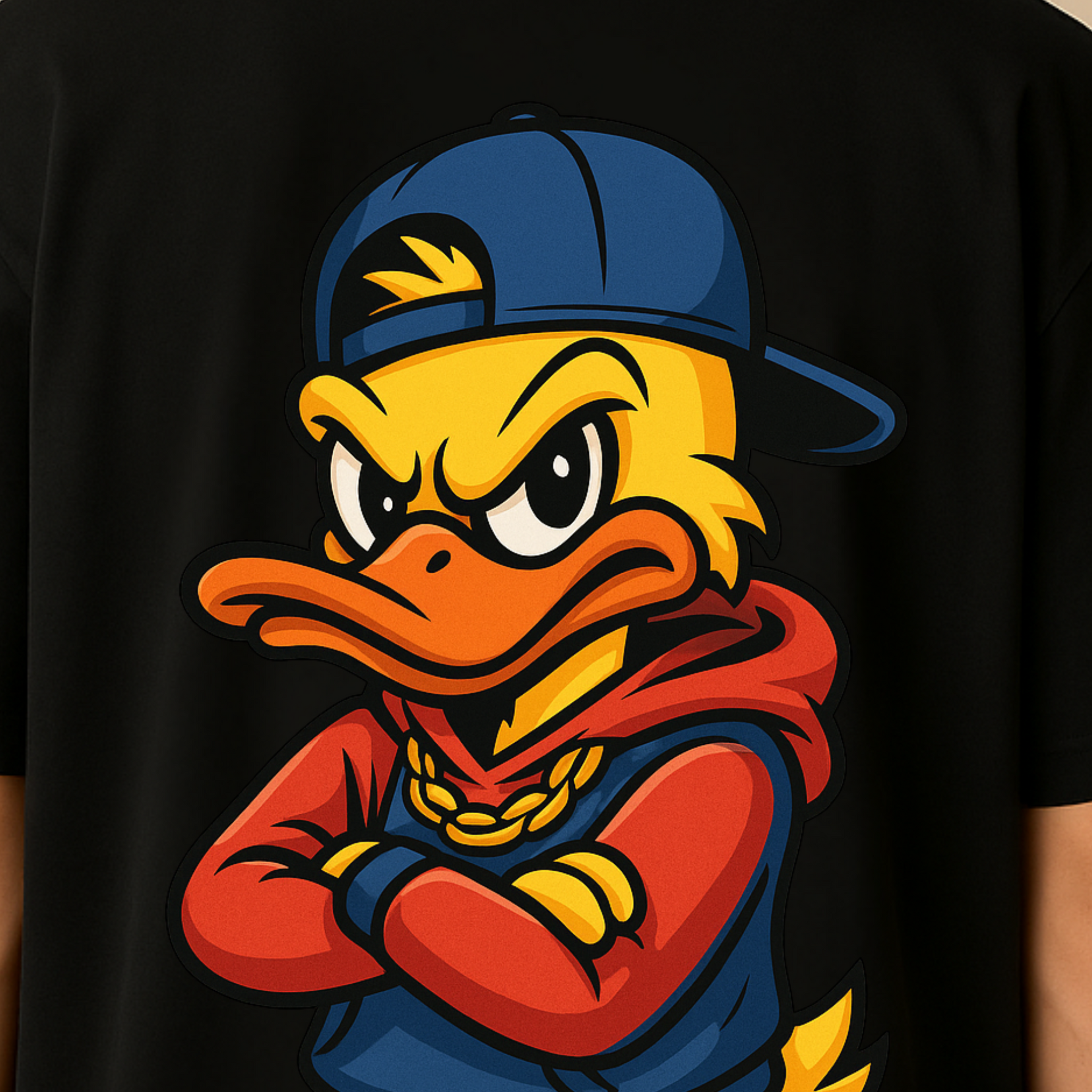 🔥 Street Style Duck Graphic Oversized Cotton T-Shirt for Men – White