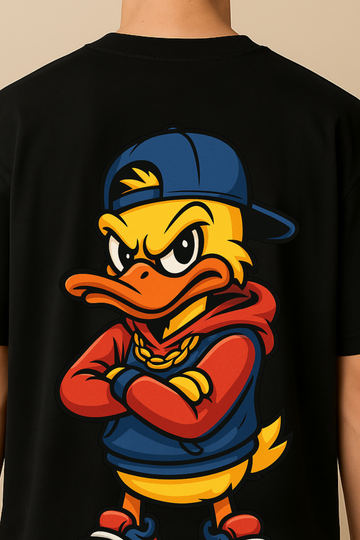 🔥 Street Style Duck Graphic Oversized Cotton T-Shirt for Men – White