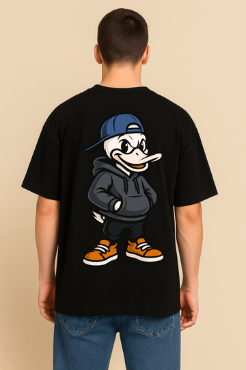 "Be Happy Oversized Cotton T-Shirt for Men – Streetwear Duck Print"