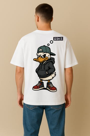 🔥 Street Style Duck Graphic Oversized Cotton T-Shirt for Men – White