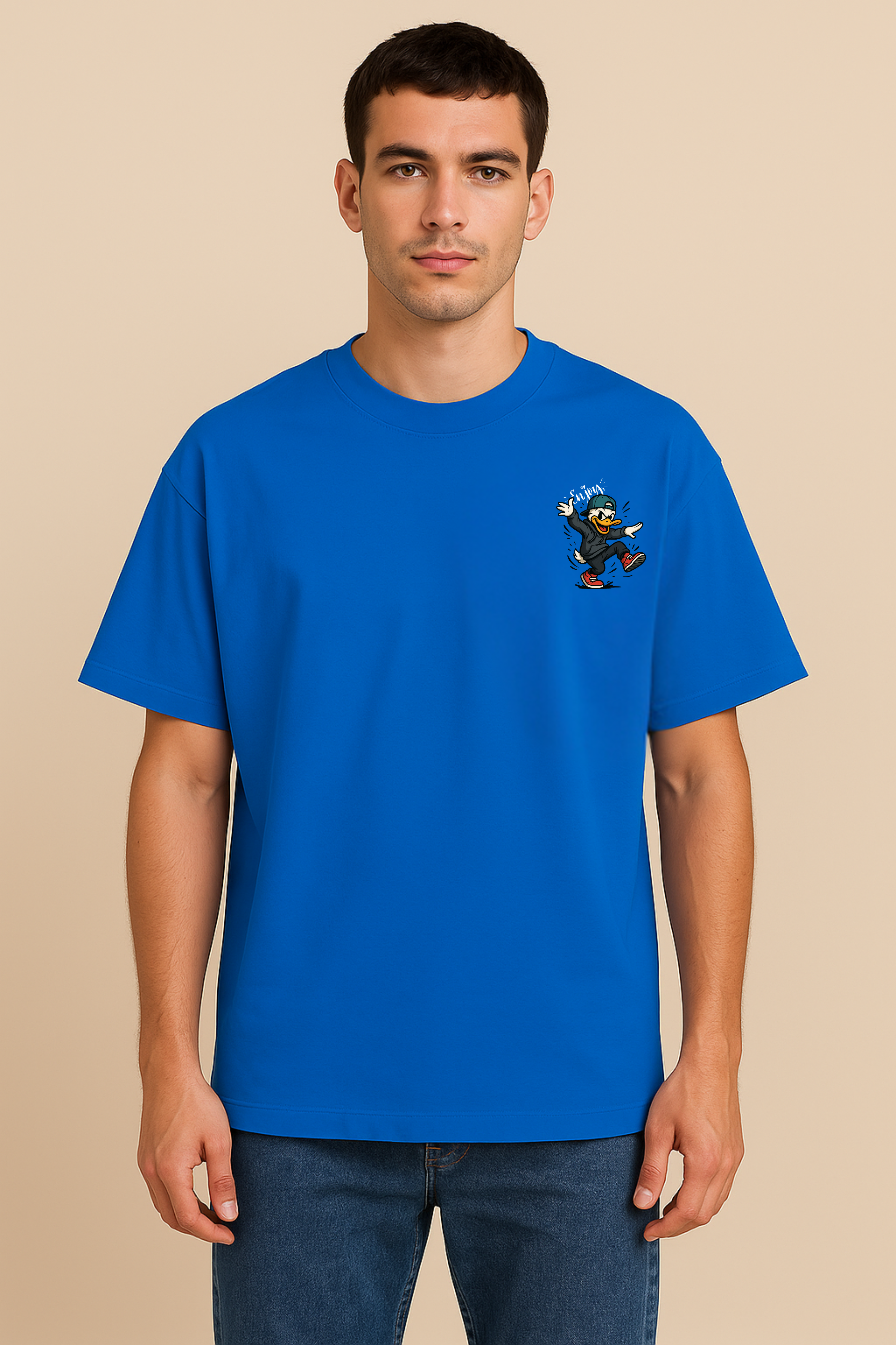 Men's Oversized Cotton T-Shirt – “Enjoy the Vibe” Duck Print (Blue Edi