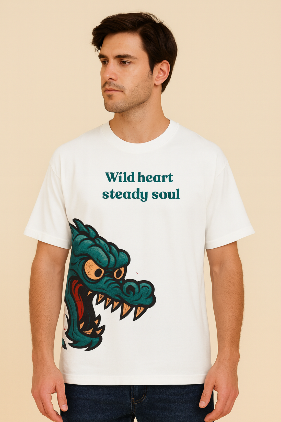 “Wild Heart Dragon Flame Men’s Oversized Cotton Tee”
