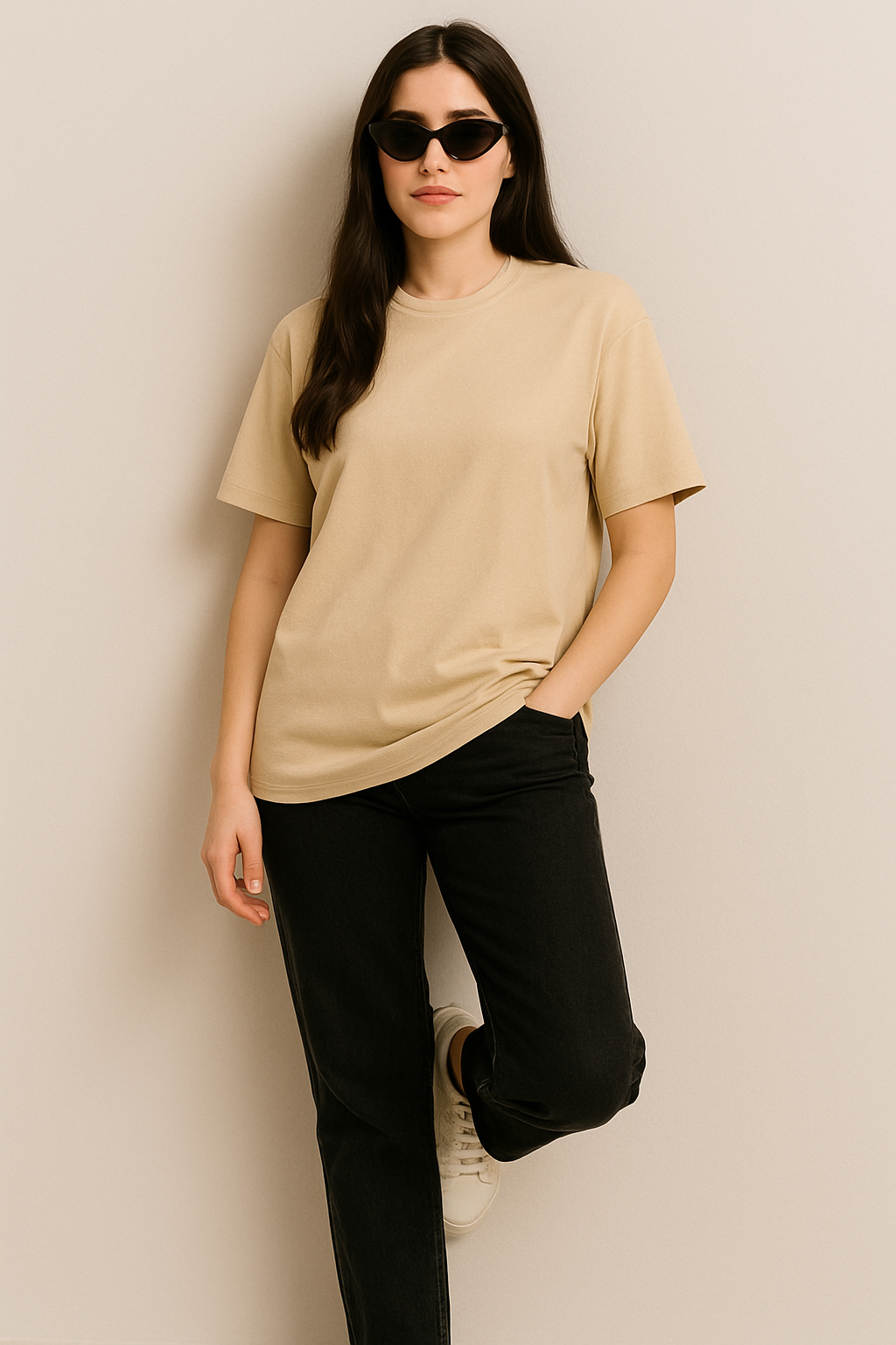 Soft Kiss Oversized Baggy T-Shirt – Beige (Women)